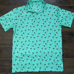 Proud 90 Golf Polo Mens Large Green Martini Glass Print Short Sleeve Shirt